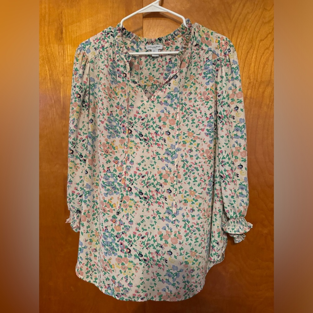 Carolina Belle Size 2x Womens Peasant Top Floral 3/4 Sleeve Blouse NWT